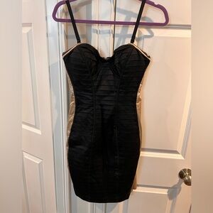 bebe Black and Tan Strapless Dress